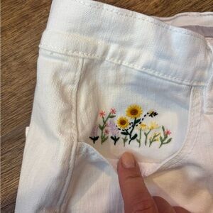 Old Navy white denim midi skirt with HAND EMBROIDERED wild flowers